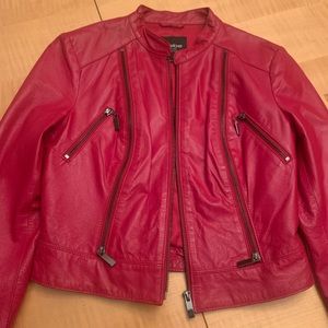 Red leather BeBe jacket.